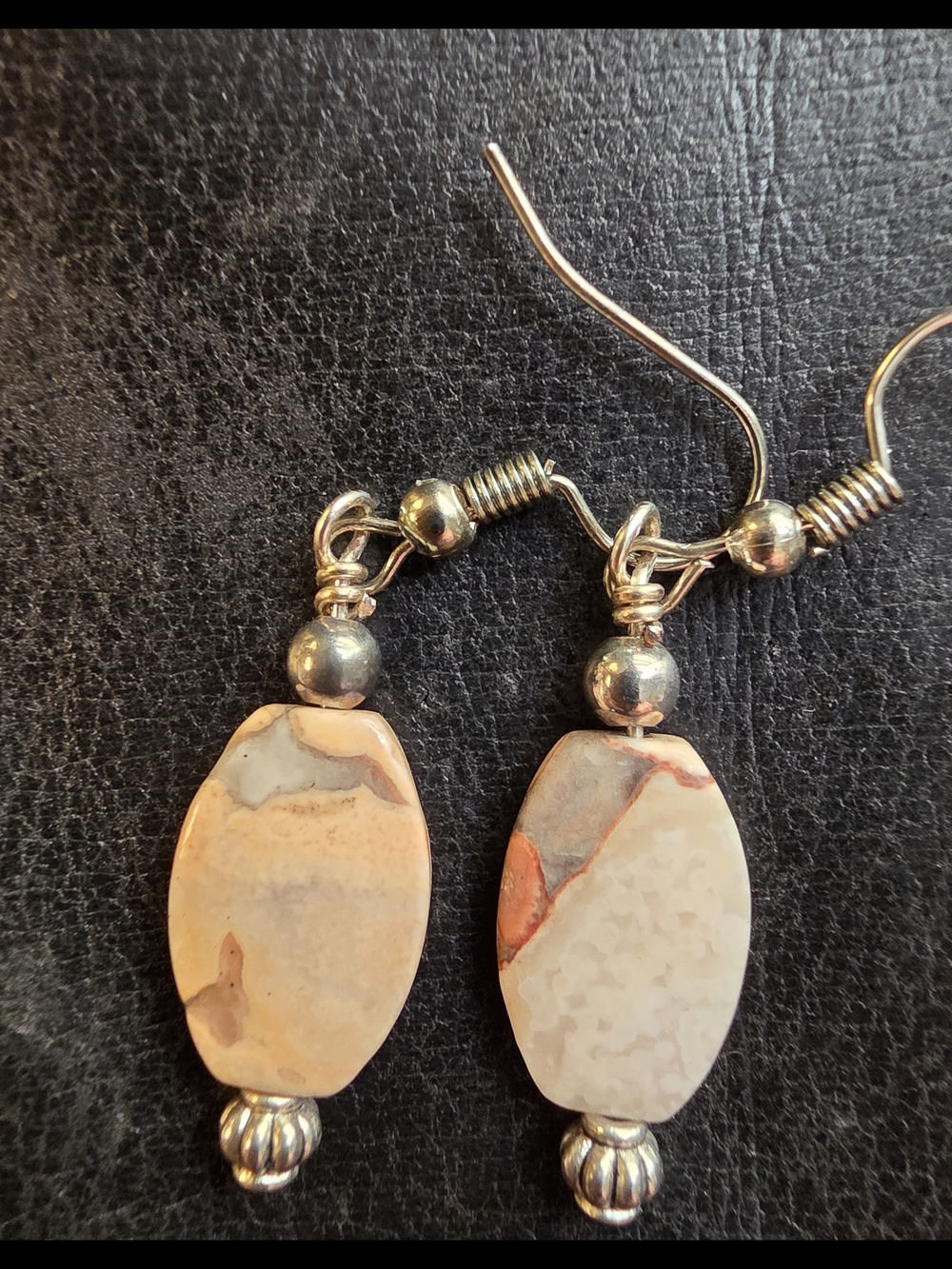 Natural Cream and Peach Agate Stone Drop Earrings - Unbranded
